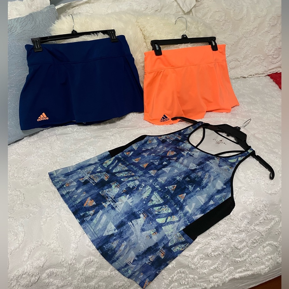 Adiddas Climalite Skirt/Top Set. Racerback tank + 2 skirts w/short inserts.